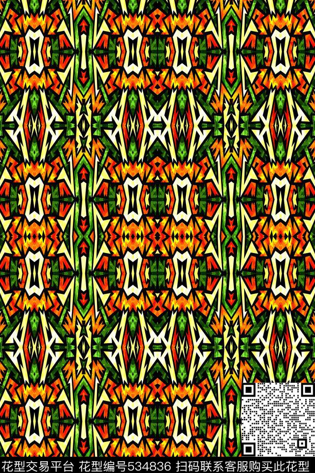 对称艺术活力几何数码印花华亿平台下载（图片编号: 534836） - 瓦栏（Walan）