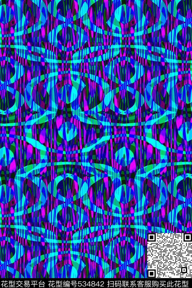 动感活力几何条纹数码印花华亿平台下载（图片编号: 534842） - 瓦栏（Walan）