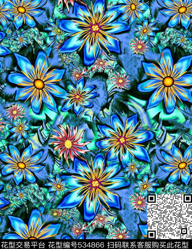 抽象服装花卉数码印花华亿平台下载（图片编号: 534866） - 瓦栏（Walan）