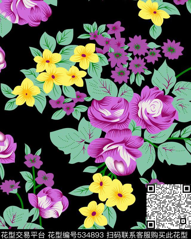 线条几何花卉花纹传统印花华亿平台下载（图片编号: 534893） - 瓦栏（Walan）