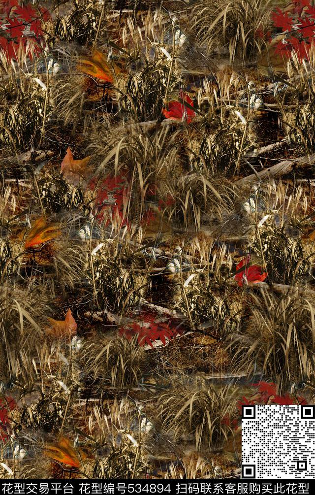 草枫叶枯树数码印花华亿平台下载（图片编号: 534894） - 瓦栏（Walan）