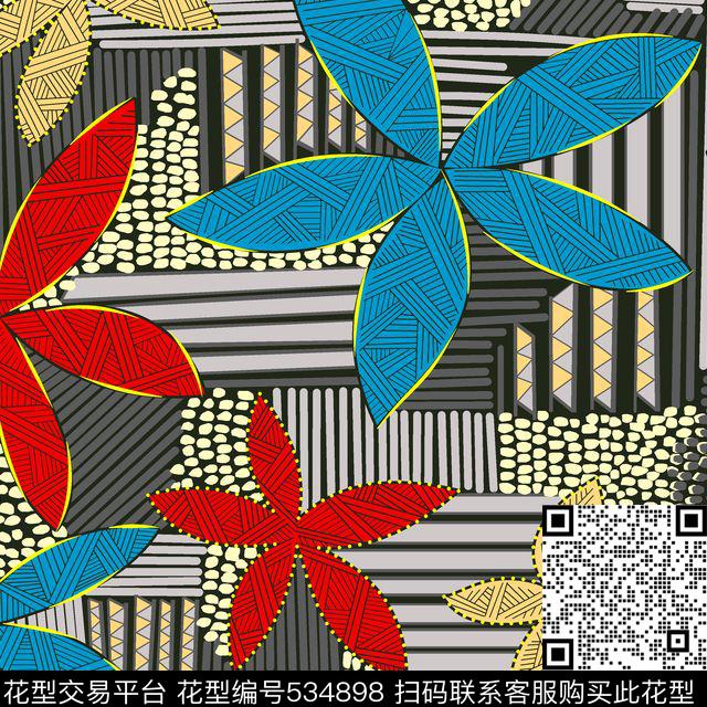 线条几何花卉花纹传统印花华亿平台下载（图片编号: 534898） - 瓦栏（Walan）