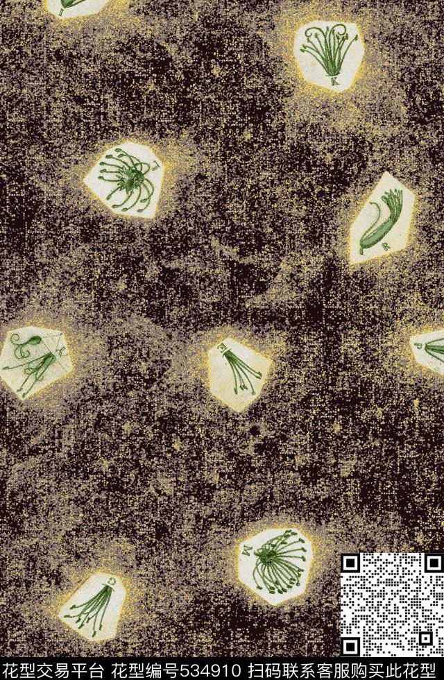 线条几何花卉花纹传统印花华亿平台下载（图片编号: 534910） - 瓦栏（Walan）