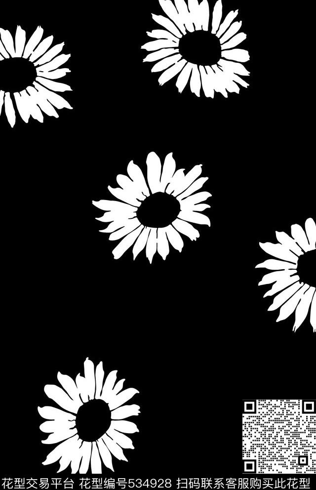 传统印花非洲菊剪影花卉花卉传统印花华亿平台下载（图片编号: 534928） - 瓦栏（Walan）
