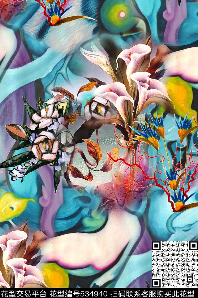 花卉立体油画数码印花华亿平台下载（图片编号: 534940） - 瓦栏（Walan）