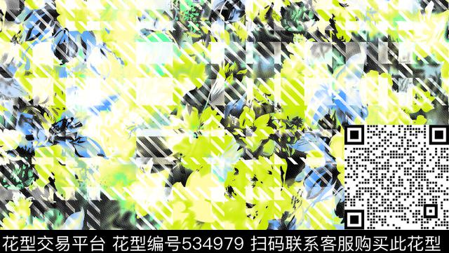 几何花抽象花卉格子数码印花华亿平台下载（图片编号: 534979） - 瓦栏（Walan）
