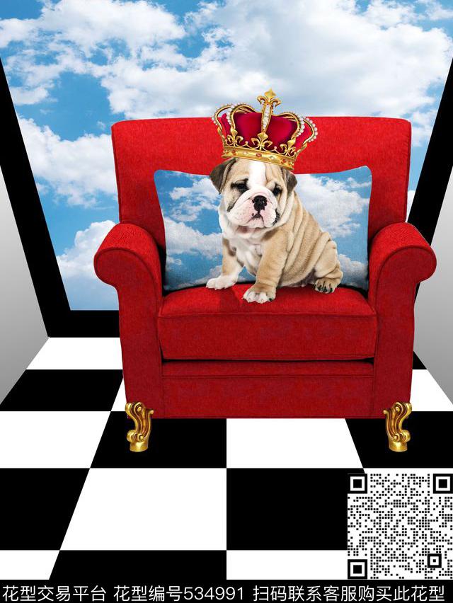 定位狗狗几何数码印花华亿平台下载（图片编号: 534991） - 瓦栏（Walan）