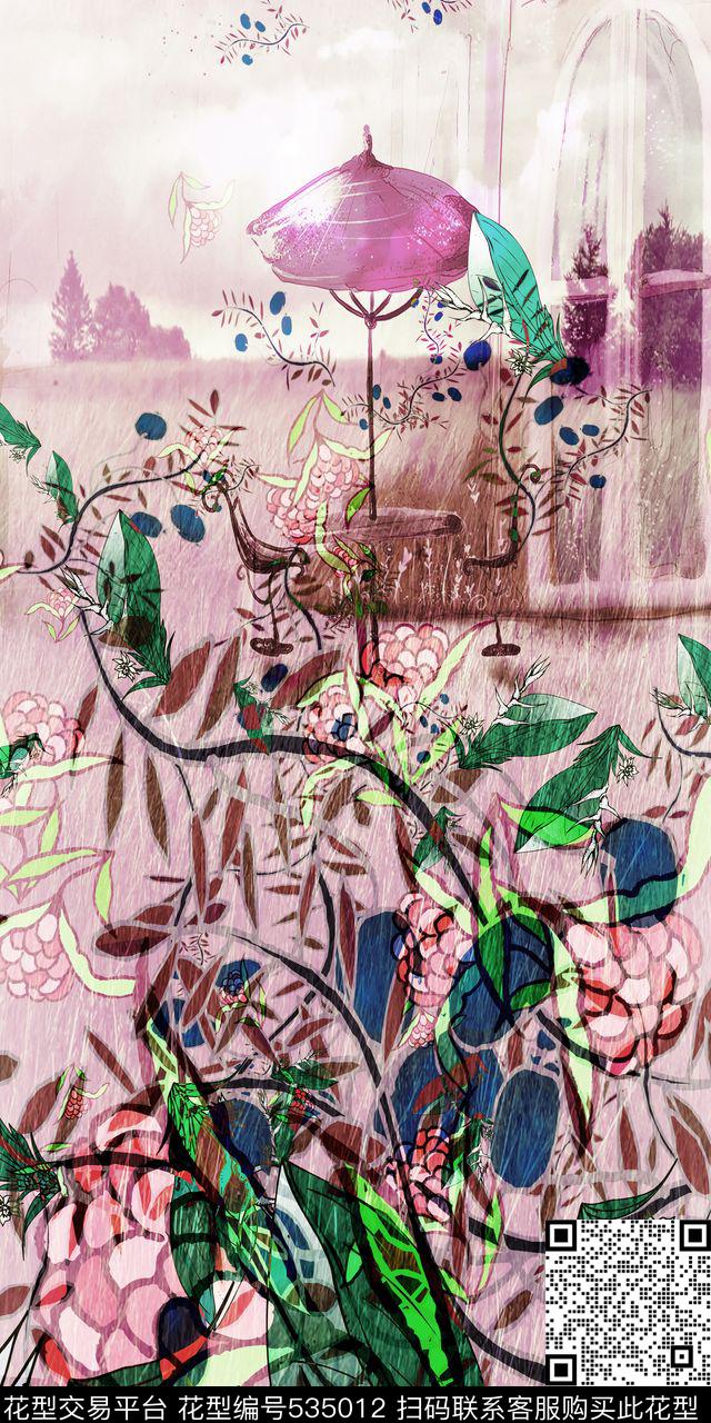 梦幻少女风花卉定位花数码印花华亿平台下载（图片编号: 535012） - 瓦栏（Walan）