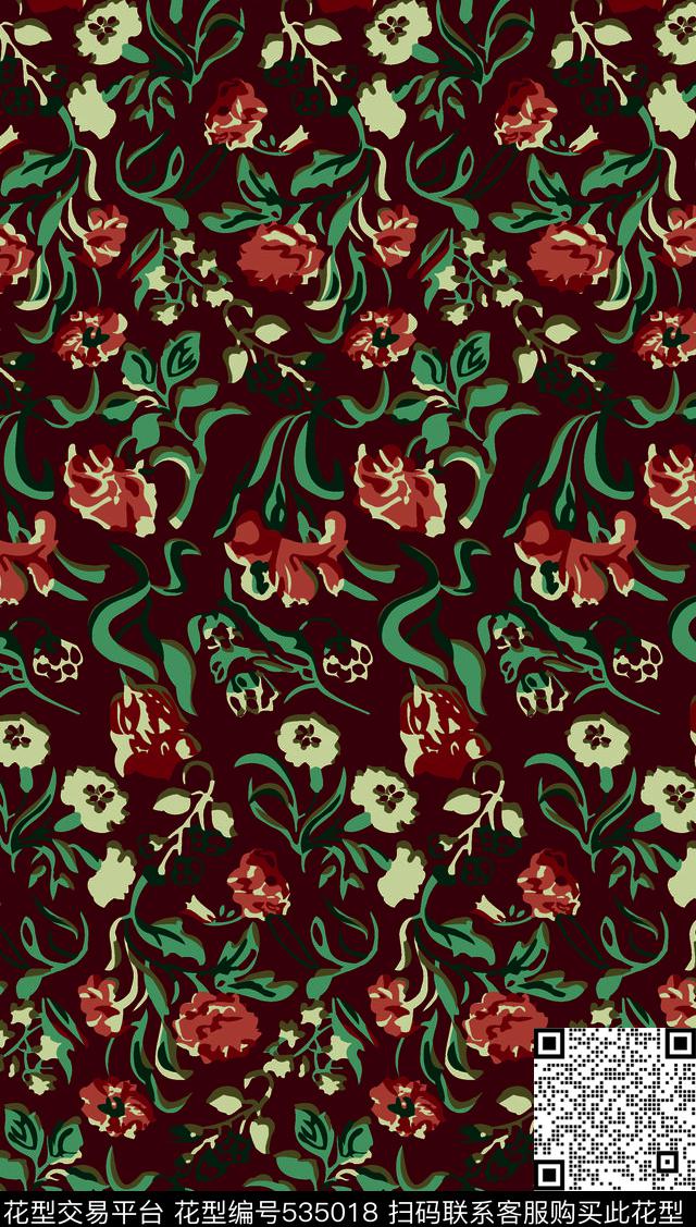 花卉小花花纹传统印花华亿平台下载（图片编号: 535018） - 瓦栏（Walan）