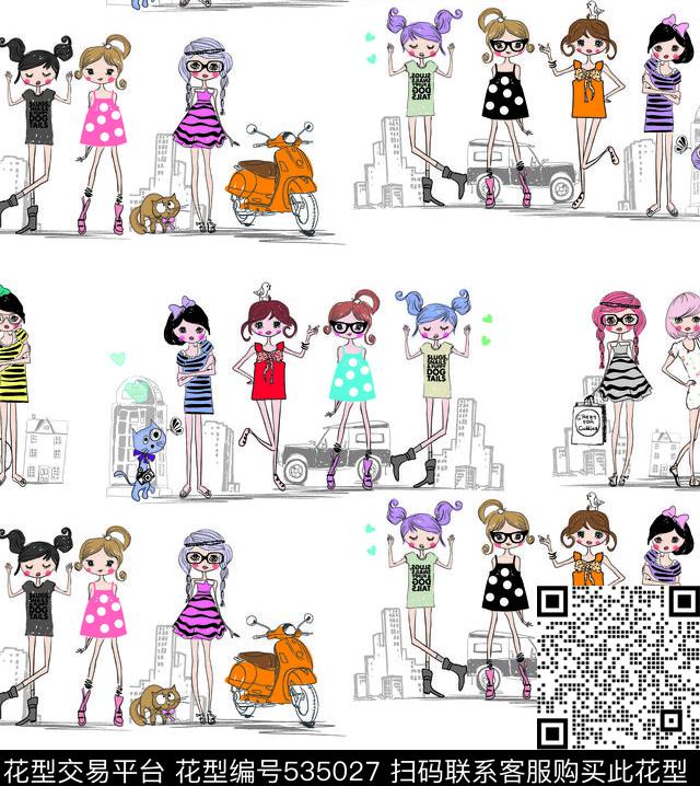 小模特卡通时尚模特传统印花华亿平台下载（图片编号: 535027） - 瓦栏（Walan）