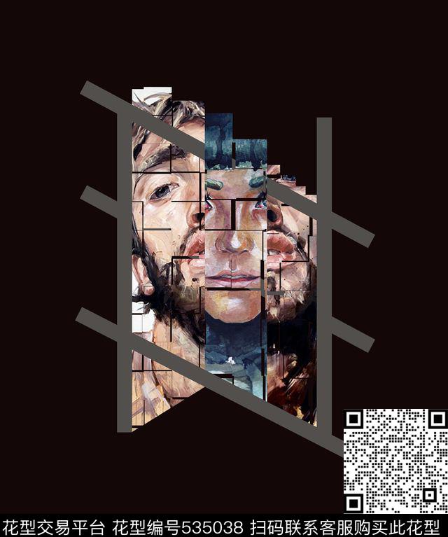 欧式T恤方格抽象数码印花华亿平台下载（图片编号: 535038） - 瓦栏（Walan）