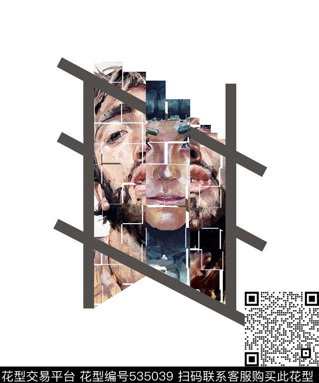 欧式T恤方格抽象数码印花华亿平台下载（图片编号: 535039） - 瓦栏（Walan）