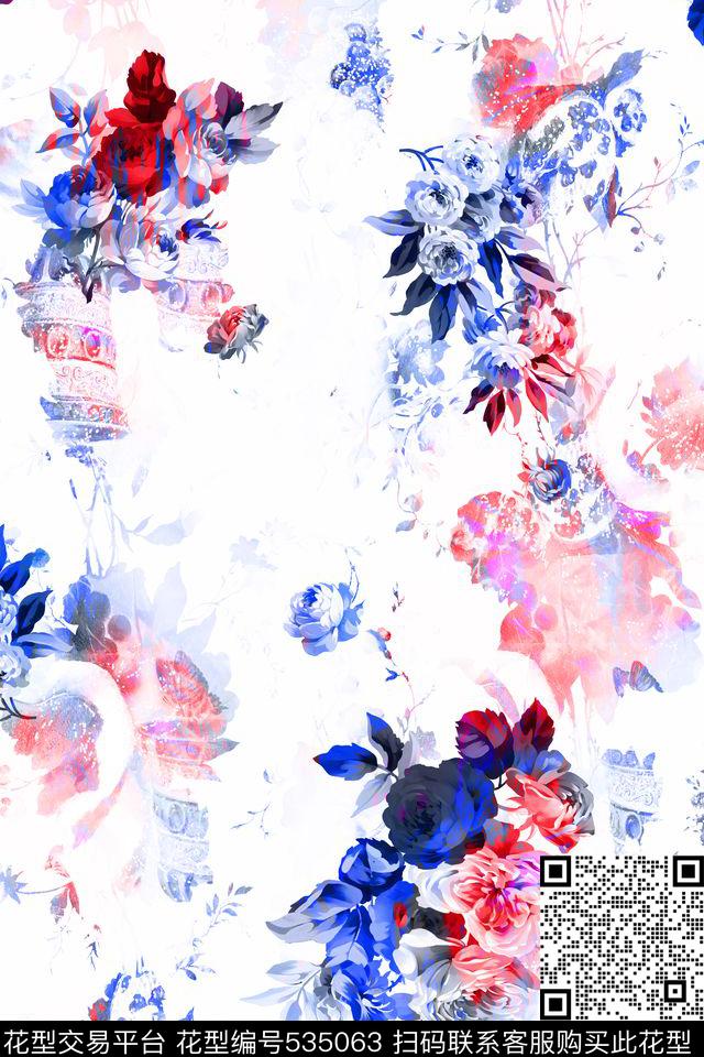抽象炫彩花卉服装面料华亿平台休闲时尚炫彩简洁大方手绘抽象数码印花华亿平台下载（图片编号: 535063） - 瓦栏（Walan）