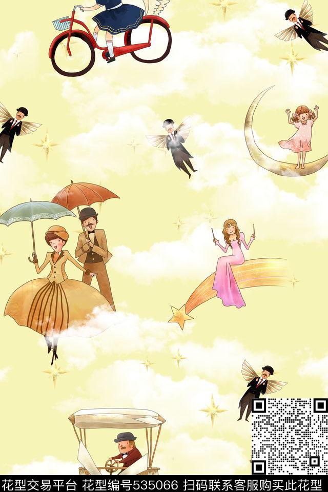 流行时尚云彩天使数码印花华亿平台下载（图片编号: 535066） - 瓦栏（Walan）
