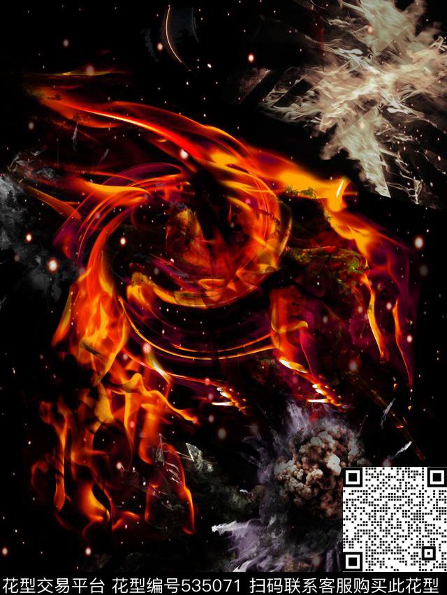 时尚火焰抽象数码印花华亿平台下载（图片编号: 535071） - 瓦栏（Walan）