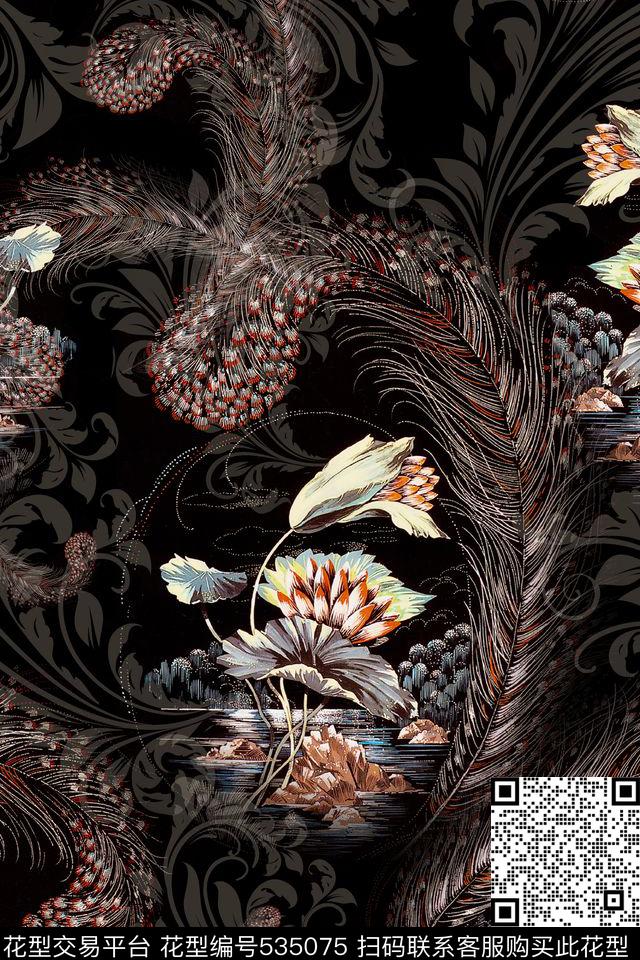 流行时尚高贵典雅数码印花华亿平台下载（图片编号: 535075） - 瓦栏（Walan）