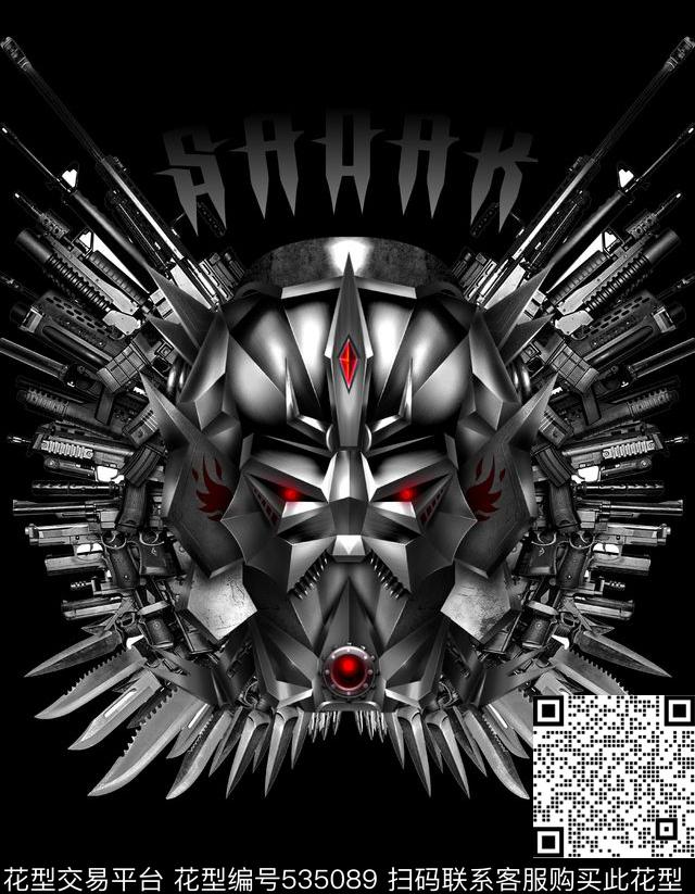 霸气机械头霹雳字体枪支组合数码印花华亿平台下载（图片编号: 535089） - 瓦栏（Walan）