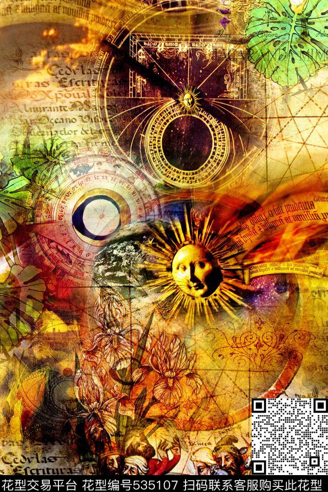 抽象复古欧美风数码印花华亿平台下载（图片编号: 535107） - 瓦栏（Walan）