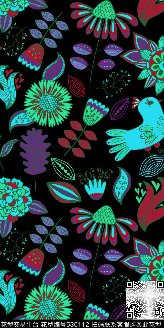 花卉传统印花几何鸟类传统印花华亿平台下载（图片编号: 535112） - 瓦栏（Walan）