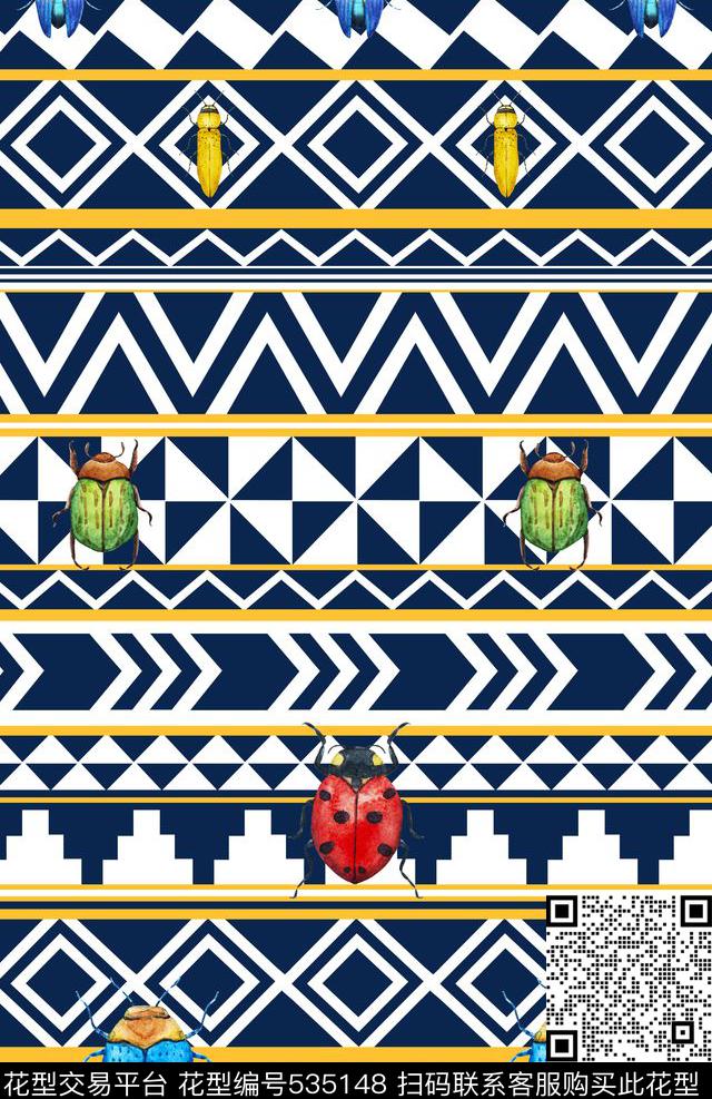 几何昆虫色块数码印花华亿平台下载（图片编号: 535148） - 瓦栏（Walan）