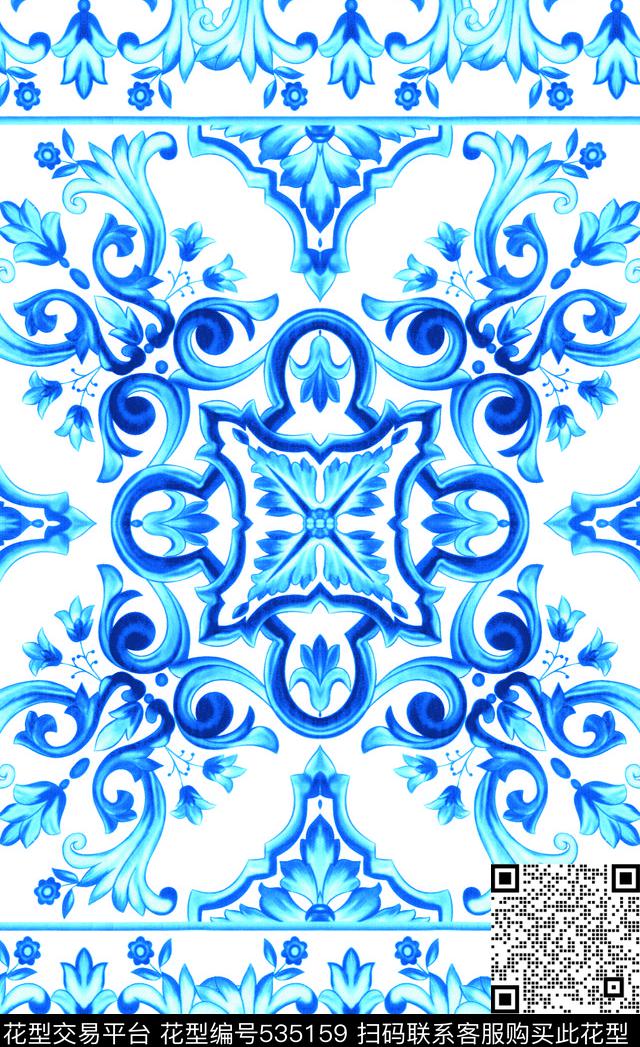 复古青花瓷青花瓷时尚花纹传统印花华亿平台下载（图片编号: 535159） - 瓦栏（Walan）