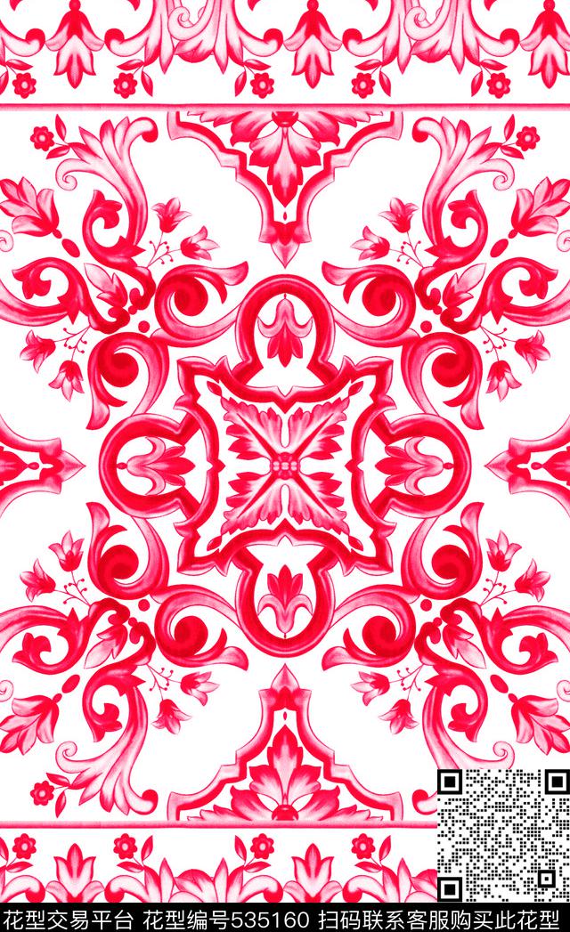 复古青花瓷青花瓷时尚花纹传统印花华亿平台下载（图片编号: 535160） - 瓦栏（Walan）