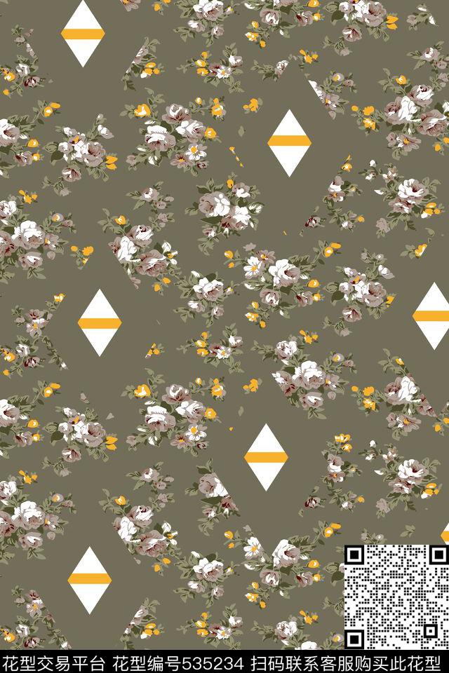 几何时尚小花传统印花华亿平台下载（图片编号: 535234） - 瓦栏（Walan）
