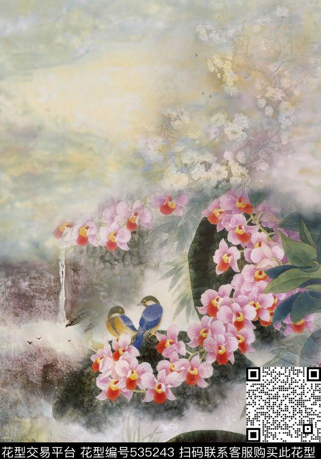 中国风花鸟数码印花华亿平台下载（图片编号: 535243） - 瓦栏（Walan）