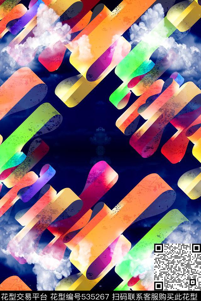 彩色飘带抽象自然云朵数码印花华亿平台下载（图片编号: 535267） - 瓦栏（Walan）