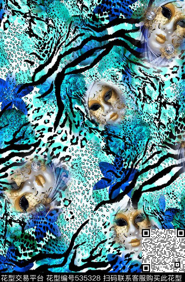 潮流前线花卉豹纹面具时尚花卉数码印花华亿平台下载（图片编号: 535328） - 瓦栏（Walan）