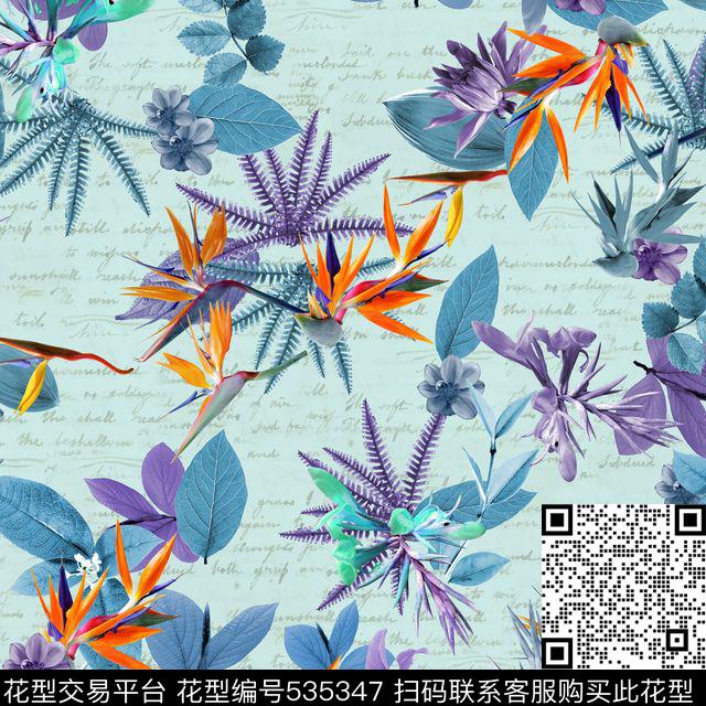 复古植物潮流数码印花华亿平台下载（图片编号: 535347） - 瓦栏（Walan）