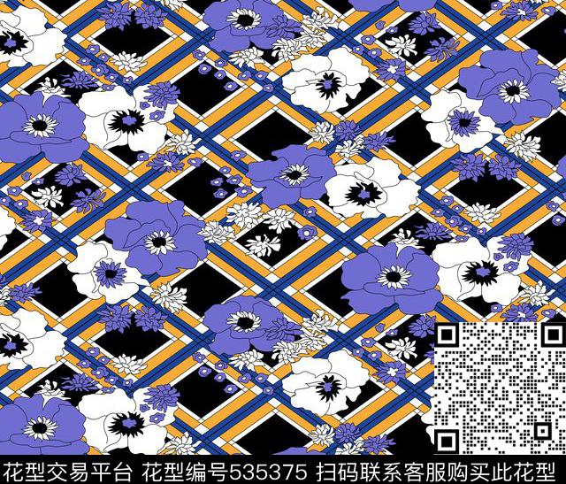 线条几何花卉花纹传统印花华亿平台下载（图片编号: 535375） - 瓦栏（Walan）