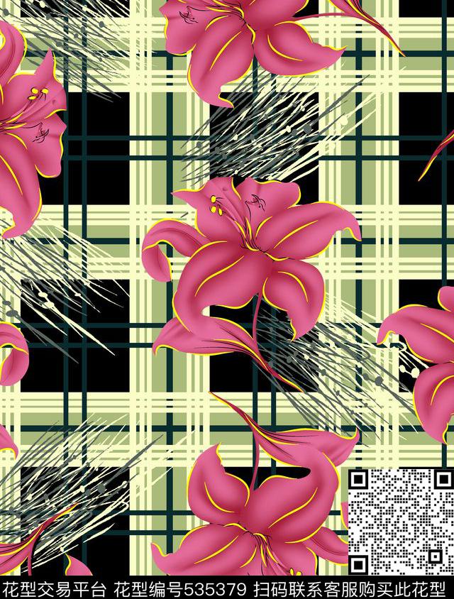 线条几何花卉花纹传统印花华亿平台下载（图片编号: 535379） - 瓦栏（Walan）