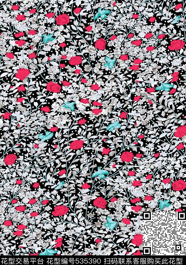 线条几何花卉花纹传统印花华亿平台下载（图片编号: 535390） - 瓦栏（Walan）