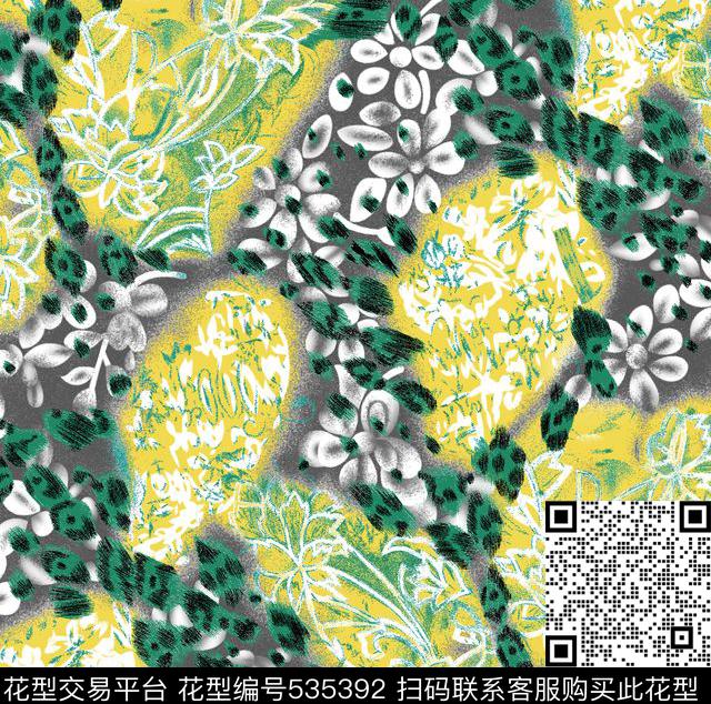 线条几何花卉花纹传统印花华亿平台下载（图片编号: 535392） - 瓦栏（Walan）