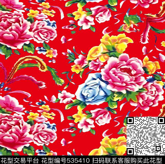 复古花卉中国风数码印花华亿平台下载（图片编号: 535410） - 瓦栏（Walan）