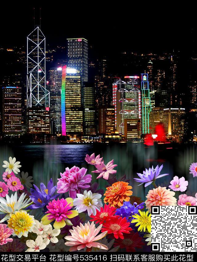 城市夜景定位花卉数码印花华亿平台下载（图片编号: 535416） - 瓦栏（Walan）