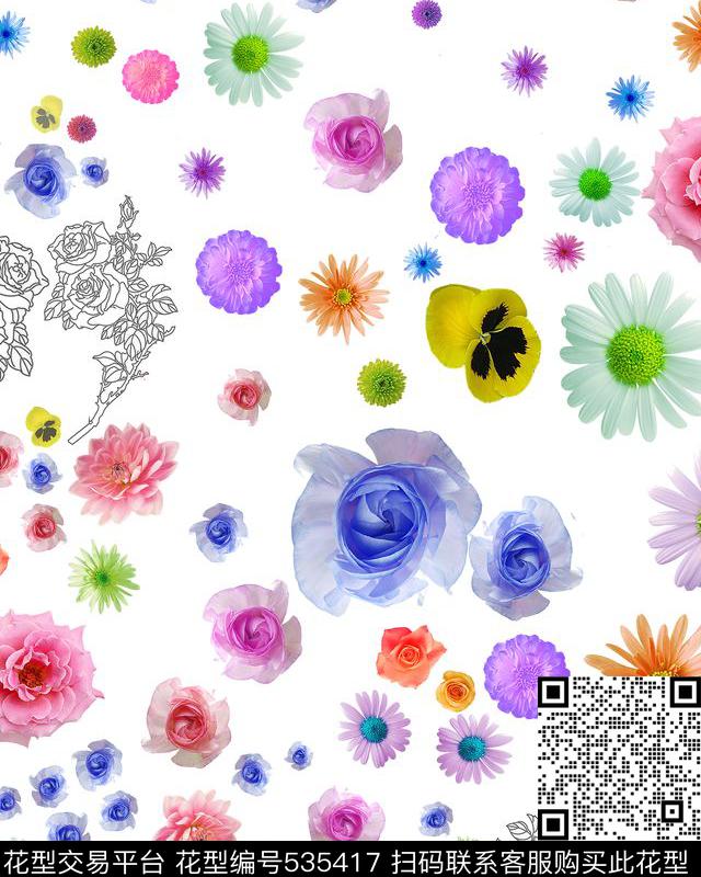 纯色底小花小清新数码印花华亿平台下载（图片编号: 535417） - 瓦栏（Walan）