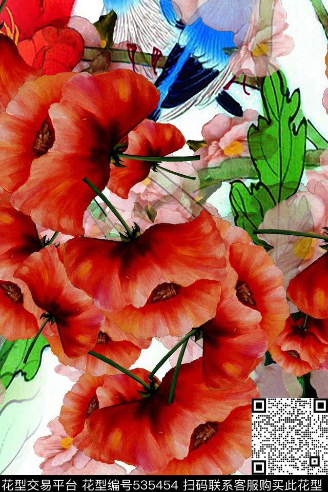 复古花卉大牌数码印花华亿平台下载（图片编号: 535454） - 瓦栏（Walan）