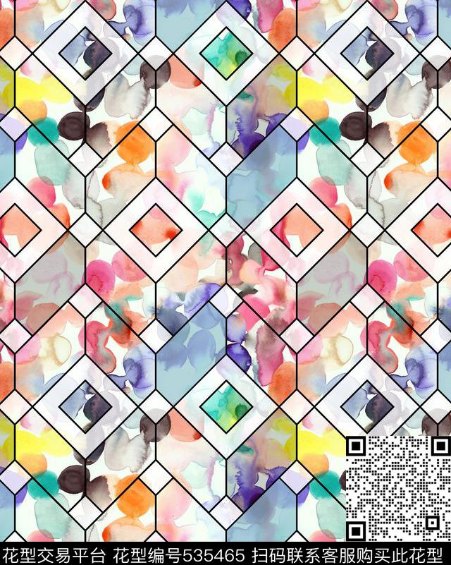 水墨几何色块数码印花华亿平台下载（图片编号: 535465） - 瓦栏（Walan）