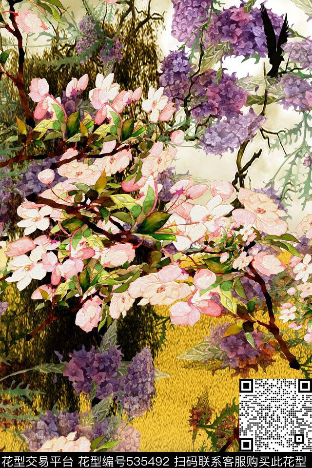 意境抽象风梅花数码印花华亿平台下载（图片编号: 535492） - 瓦栏（Walan）