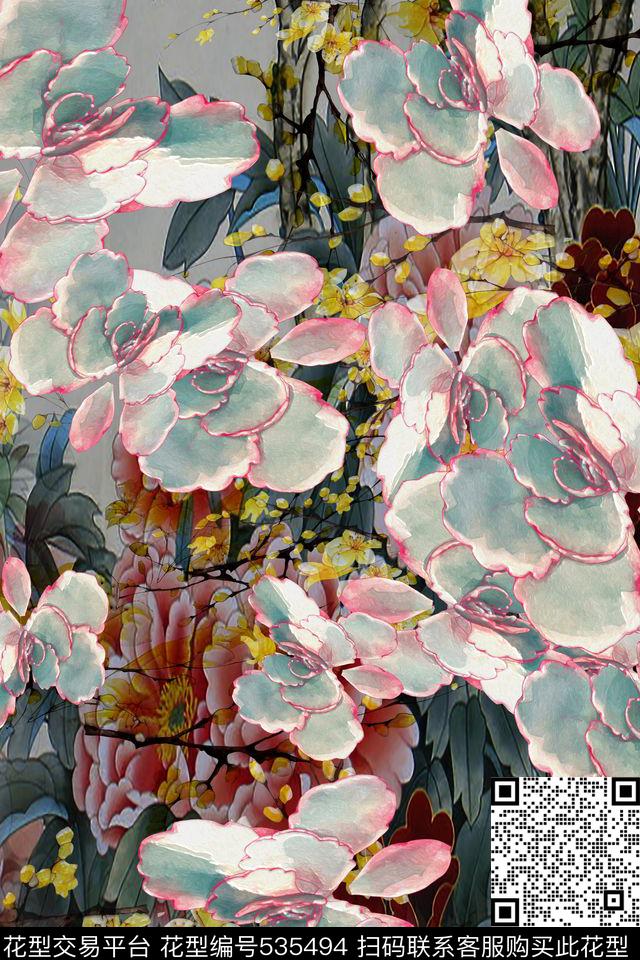 花卉小花小黄花数码印花华亿平台下载（图片编号: 535494） - 瓦栏（Walan）