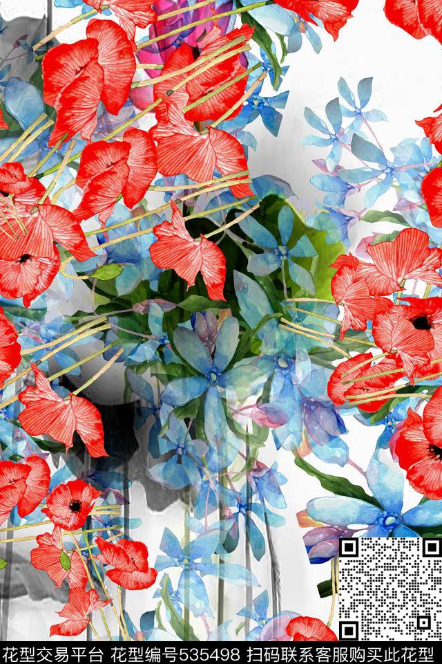 花卉抽象背景欧美风家纺数码印花华亿平台下载（图片编号: 535498） - 瓦栏（Walan）