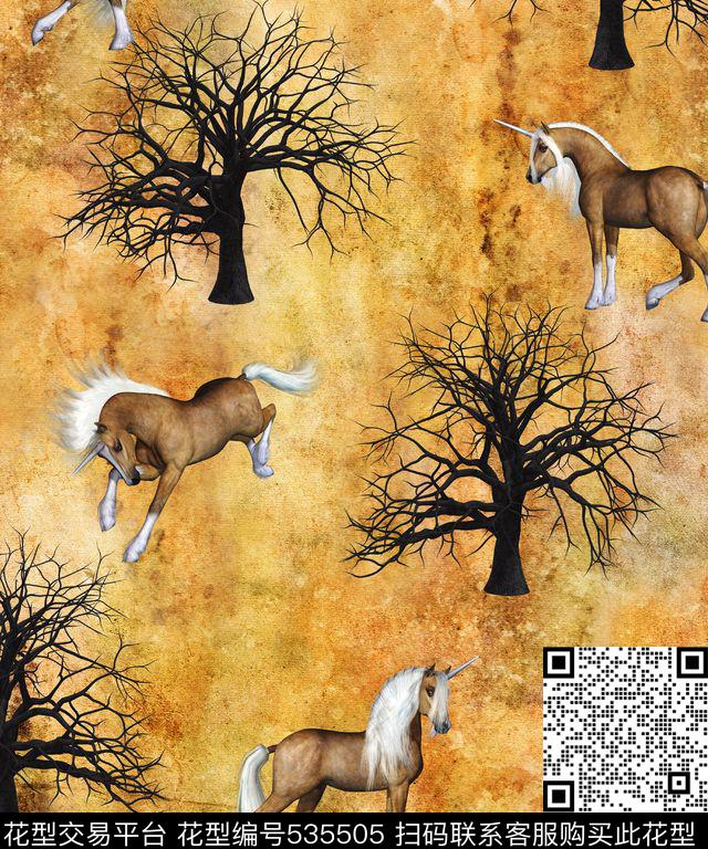 复古天马枯树数码印花华亿平台下载（图片编号: 535505） - 瓦栏（Walan）