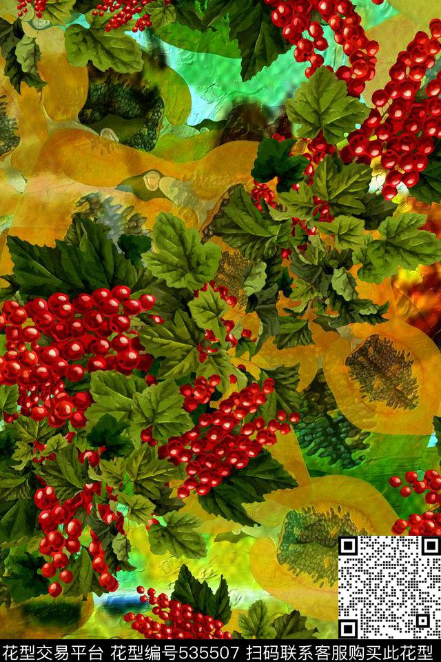 红色粒子芒果牌花卉数码印花华亿平台下载（图片编号: 535507） - 瓦栏（Walan）