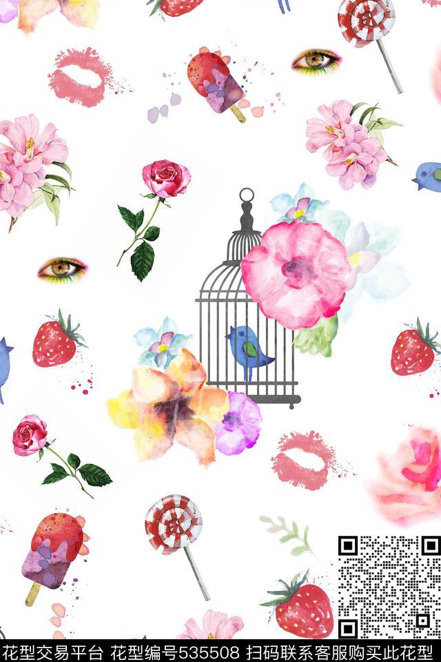 草莓棒棒糖红唇数码印花华亿平台下载（图片编号: 535508） - 瓦栏（Walan）