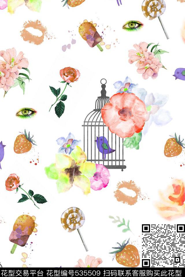 草莓棒棒糖红唇数码印花华亿平台下载（图片编号: 535509） - 瓦栏（Walan）