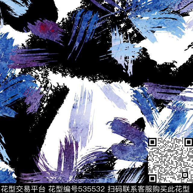 笔刷抽象色块传统印花华亿平台下载（图片编号: 535532） - 瓦栏（Walan）