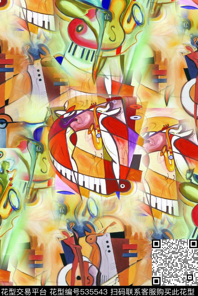 百搭抽象几何拼凑数码印花华亿平台下载（图片编号: 535543） - 瓦栏（Walan）