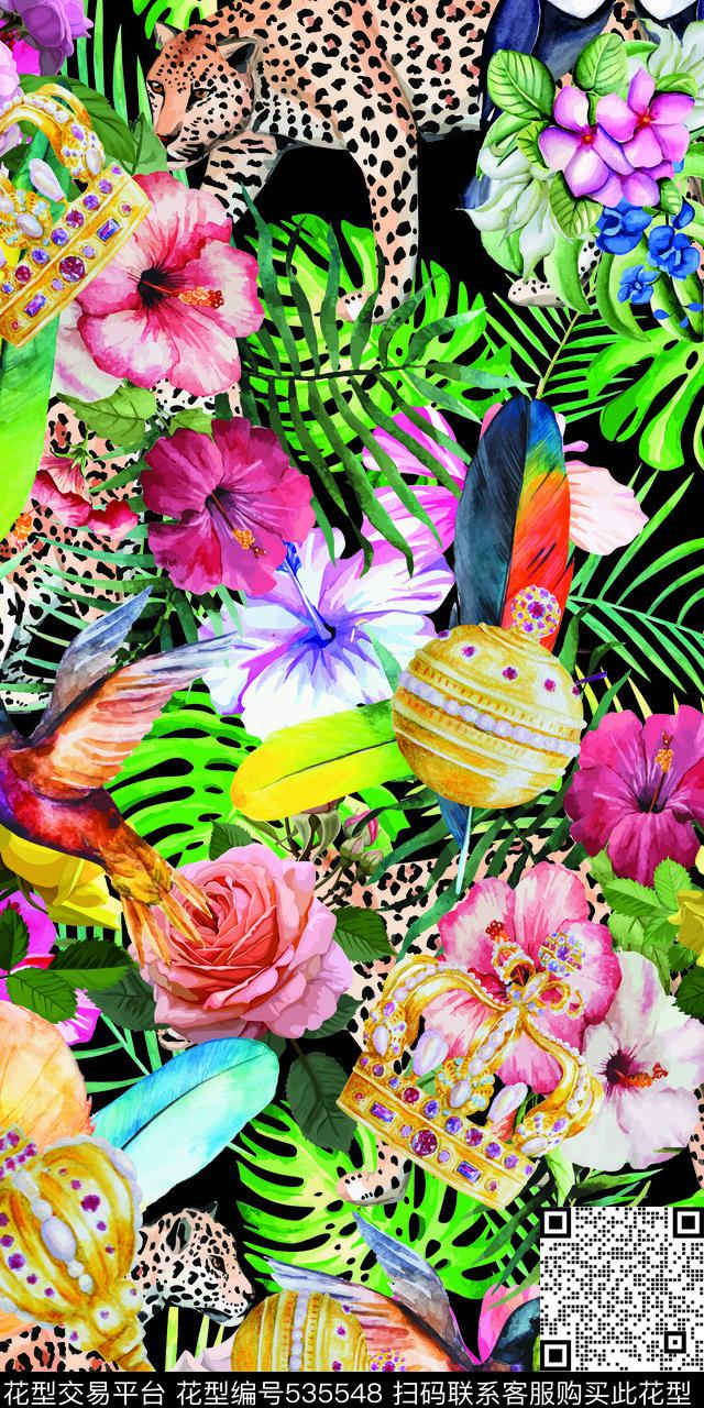 豹子花鸟数码印花华亿平台下载（图片编号: 535548） - 瓦栏（Walan）